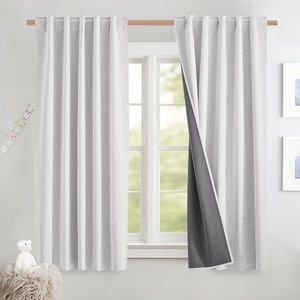 NICETOWN 100% Blackout Linen Curtains for Bedroom/Living Room 90″ L, 2 PCs(Greyish White)