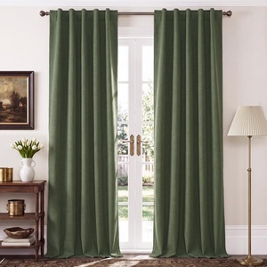 NICETOWN 100% Blackout Linen Curtains for Bedroom/Living Room 90″ L, 2 PCs(Olive Green)