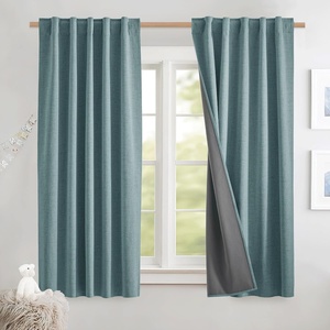 NICETOWN 100% Blackout Linen Curtains for Bedroom/Living Room 90″ L, 2 PCs(Skylark Blue)