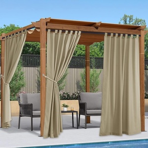 NICETOWN 2 Panels Outdoor Curtains for Patio Waterproof Vertical Blind, Detachable Sticky Tab Top Thermal Insulated Privacy Protected Outdoor Divider Window Treatment for Pergola, W52 x L108-Inch, Tan(Taupe)
