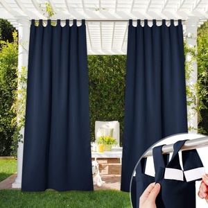 NICETOWN 2 Panels Outdoor Curtains for Patio Waterproof Vertical Blind, Detachable Sticky Tab Top Thermal Insulated Privacy Protected Outdoor Divider Window Treatment for Pergola, W52 x L108-Inch, Tan(Navy Blue)