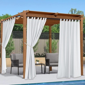 NICETOWN 2 Panels Outdoor Curtains for Patio Waterproof Vertical Blind, Detachable Sticky Tab Top Thermal Insulated Privacy Protected Outdoor Divider Window Treatment for Pergola, W52 x L108-Inch, Tan(Pure White)