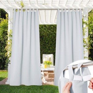 NICETOWN 2 Panels Outdoor Curtains for Patio Waterproof Vertical Blind, Detachable Sticky Tab Top Thermal Insulated Privacy Protected Outdoor Divider Window Treatment for Pergola, W52 x L108-Inch, Tan(Greyish White)