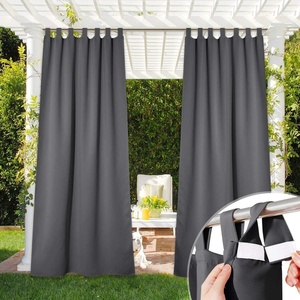 NICETOWN 2 Panels Outdoor Curtains for Patio Waterproof Vertical Blind, Detachable Sticky Tab Top Thermal Insulated Privacy Protected Outdoor Divider Window Treatment for Pergola, W52 x L108-Inch, Tan(Grey)