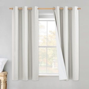 NICETOWN Linen Blackout Curtains for Kitchen, Ivory, 2 Panels, 42″ Wide x 45″ Long, Short Kitchen Burlap Linen 100% Blackout Drape Panels for Night Shift, Great Job for Blocking Light