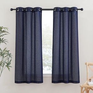 NICETOWN Linen Textured Semi Sheer Bedroom Curtains, Grommet Top Casual Thick Semitransparent Flax Sheer Window Treatment Privacy for Living Room, Camel, W52 x L72, Sold by 2 Panels(Dark Blue)