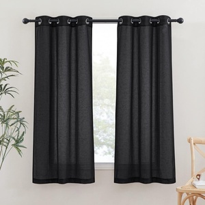 NICETOWN Linen Textured Semi Sheer Bedroom Curtains, Grommet Top Casual Thick Semitransparent Flax Sheer Window Treatment Privacy for Living Room, Camel, W52 x L72, Sold by 2 Panels(Black)