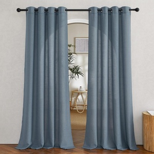 NICETOWN Linen Textured Semi Sheer Bedroom Curtains, Grommet Top Casual Thick Semitransparent Flax Sheer Window Treatment Privacy for Living Room, Camel, W52 x L72, Sold by 2 Panels(Linen Stone Blue)