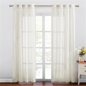 NICETOWN Linen Textured Semi Sheer Bedroom Curtains, Grommet Top Casual Thick Semitransparent Flax Sheer Window Treatment Privacy for Living Room, Camel, W52 x L72, Sold by 2 Panels(Vanilla)