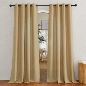 NICETOWN Linen Textured Semi Sheer Bedroom Curtains, Grommet Top Casual Thick Semitransparent Flax Sheer Window Treatment Privacy for Living Room, Camel, W52 x L72, Sold by 2 Panels(Linen Brown)