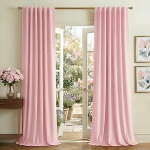 NICETOWN Olive Green Velvet Blackout Curtains 84″ Long, 52″ Wide, 2 Panels(Baby Pink)