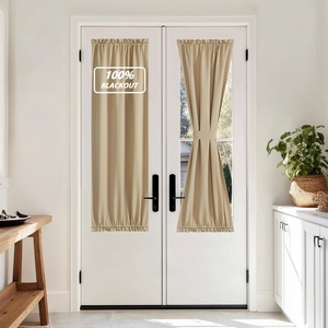 NICETOWN Stone Blue Blackout Door Curtains with Tieback for French Window(100% Blackout – Biscotti Beige)