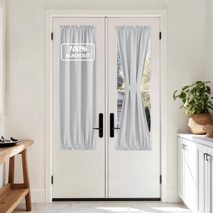 NICETOWN Stone Blue Blackout Door Curtains with Tieback for French Window(100% Blackout – Greyish White)