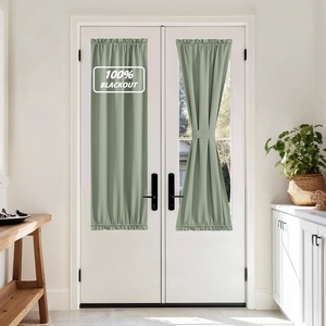NICETOWN Stone Blue Blackout Door Curtains with Tieback for French Window(100% Blackout – Sage Green)
