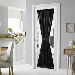 NICETOWN Stone Blue Blackout Door Curtains with Tieback for French Window(Velvetblack)