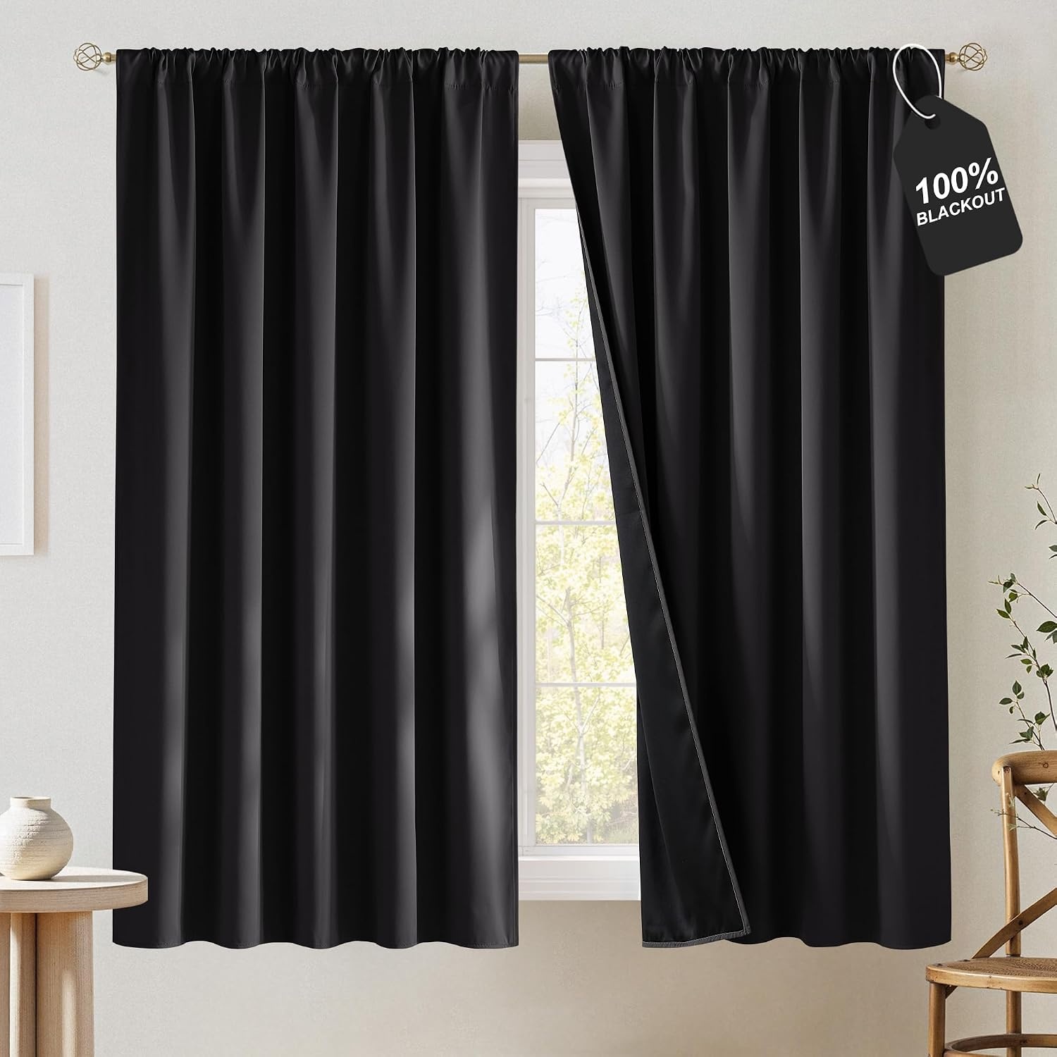 image:imageNICETOWN 100 Black Out Curtains 84 Inch Long W52xL84 2 PanelsBlack