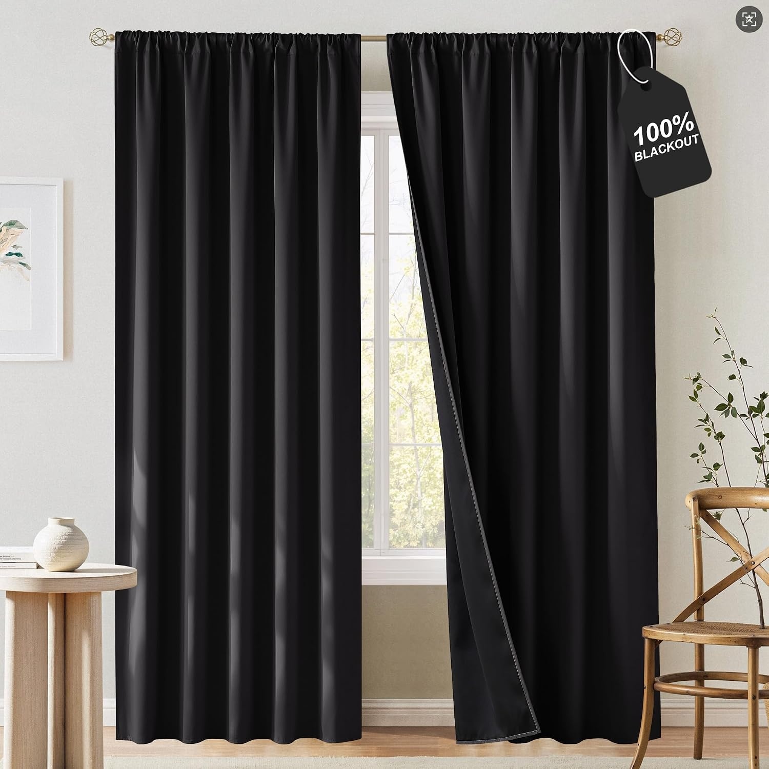 image:imageNICETOWN 100 Black Out Curtains 84 Inch Long W52xL84 2 PanelsBlack
