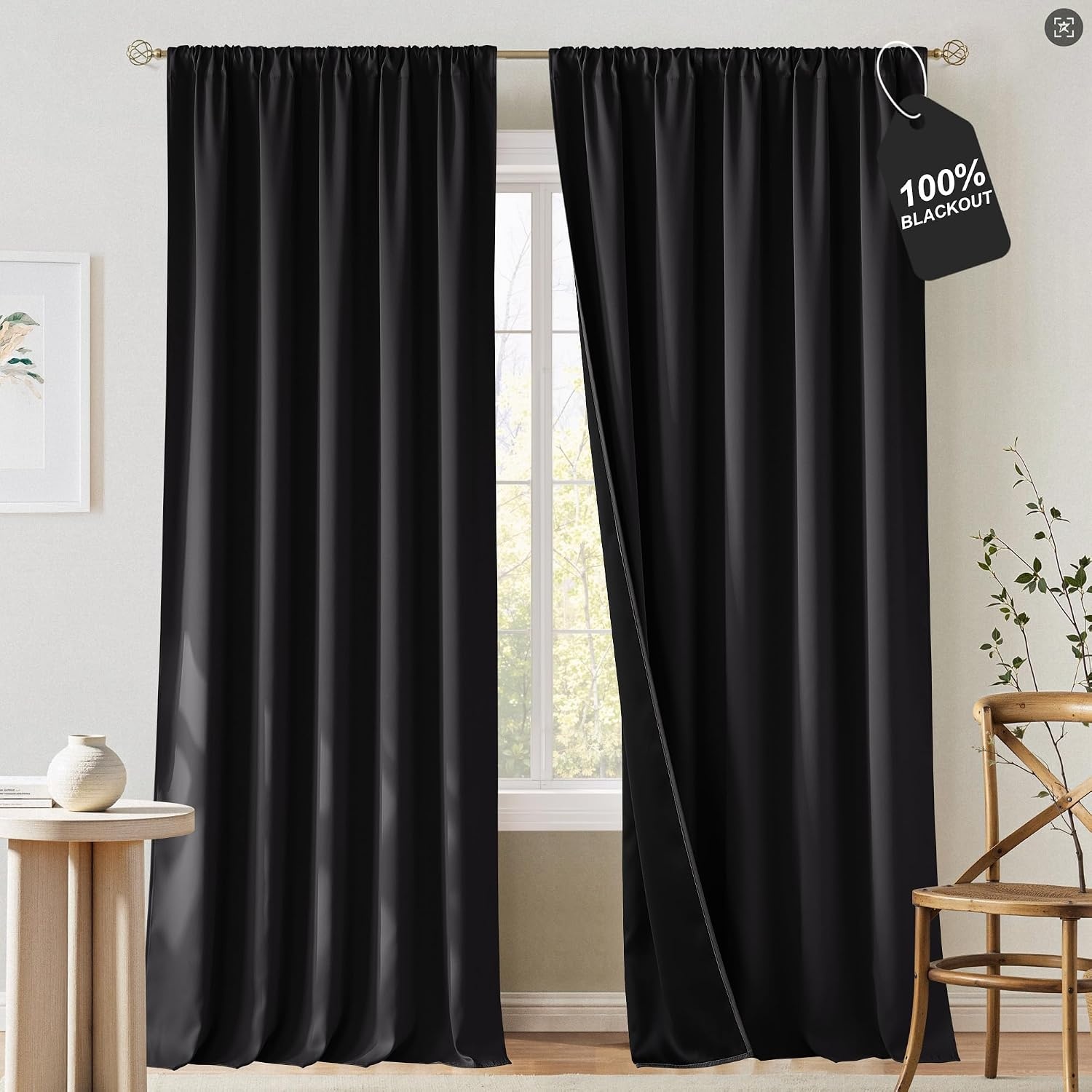 image:imageNICETOWN 100 Black Out Curtains 84 Inch Long W52xL84 2 PanelsBlack