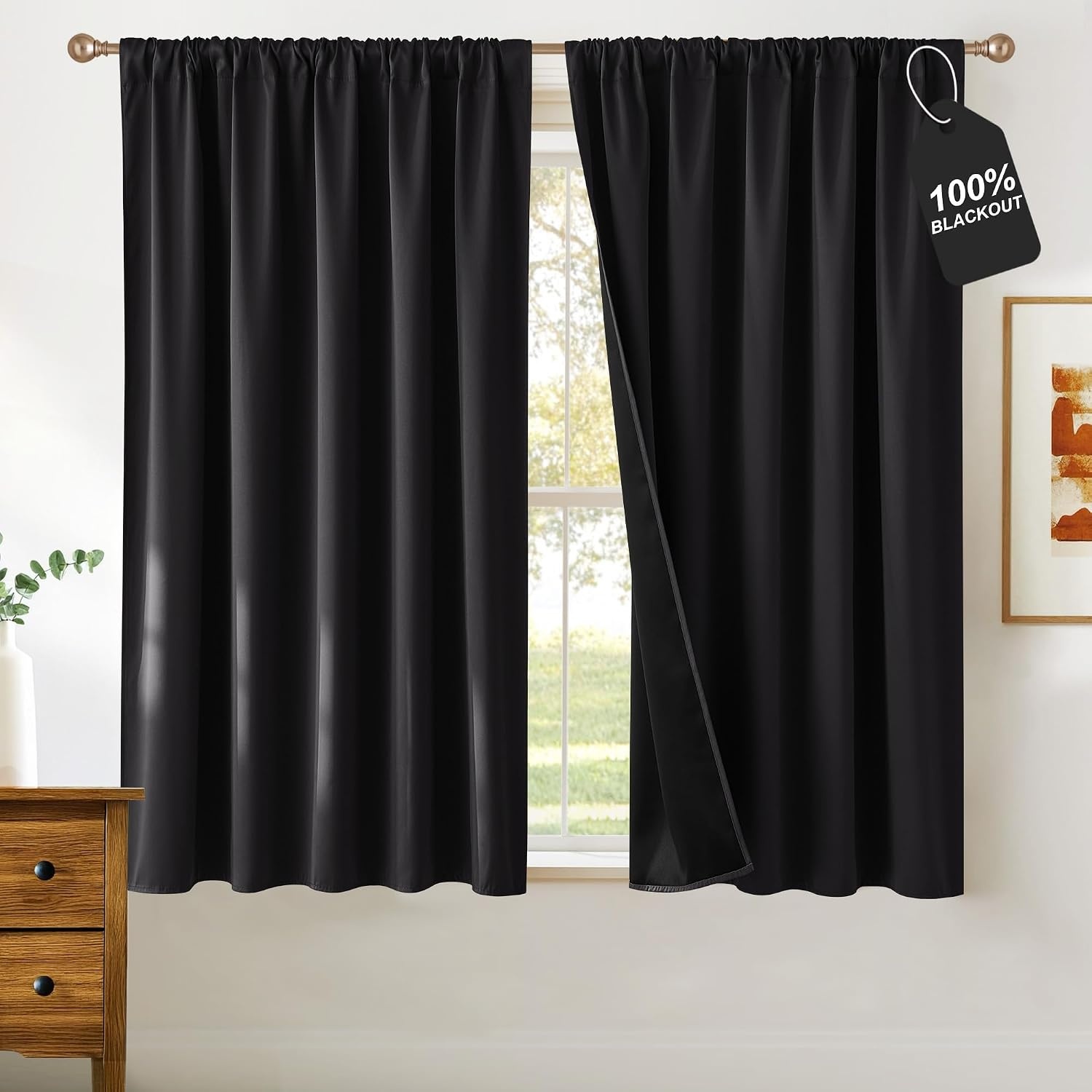 image:imageNICETOWN 100 Black Out Curtains 84 Inch Long W52xL84 2 PanelsBlack