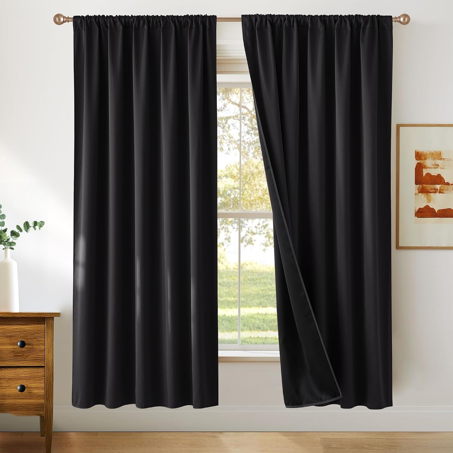 image:imageNICETOWN 100 Black Out Curtains 84 Inch Long W52xL84 2 PanelsBlack