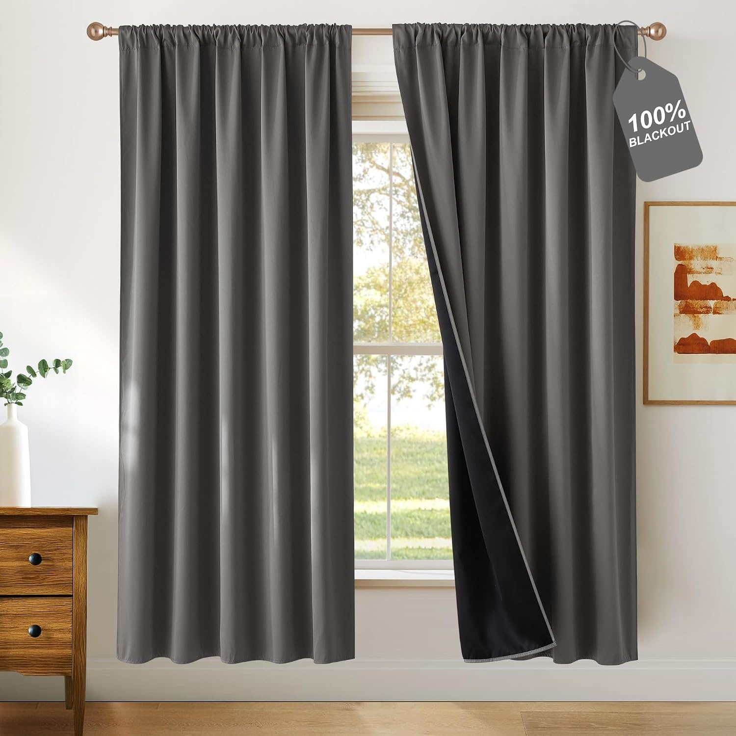 image:imageNICETOWN 100 Black Out Curtains 84 Inch Long W52xL84 2 PanelsGrey