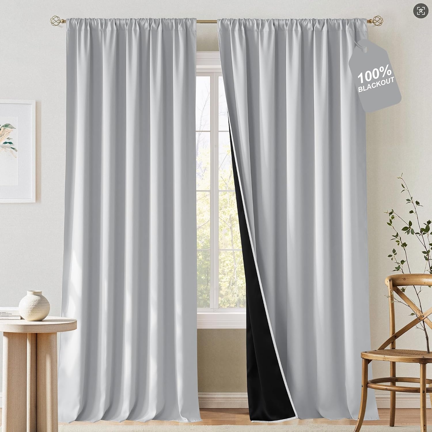 image:imageNICETOWN 100 Black Out Curtains 84 Inch Long W52xL84 2 PanelsGreyish White