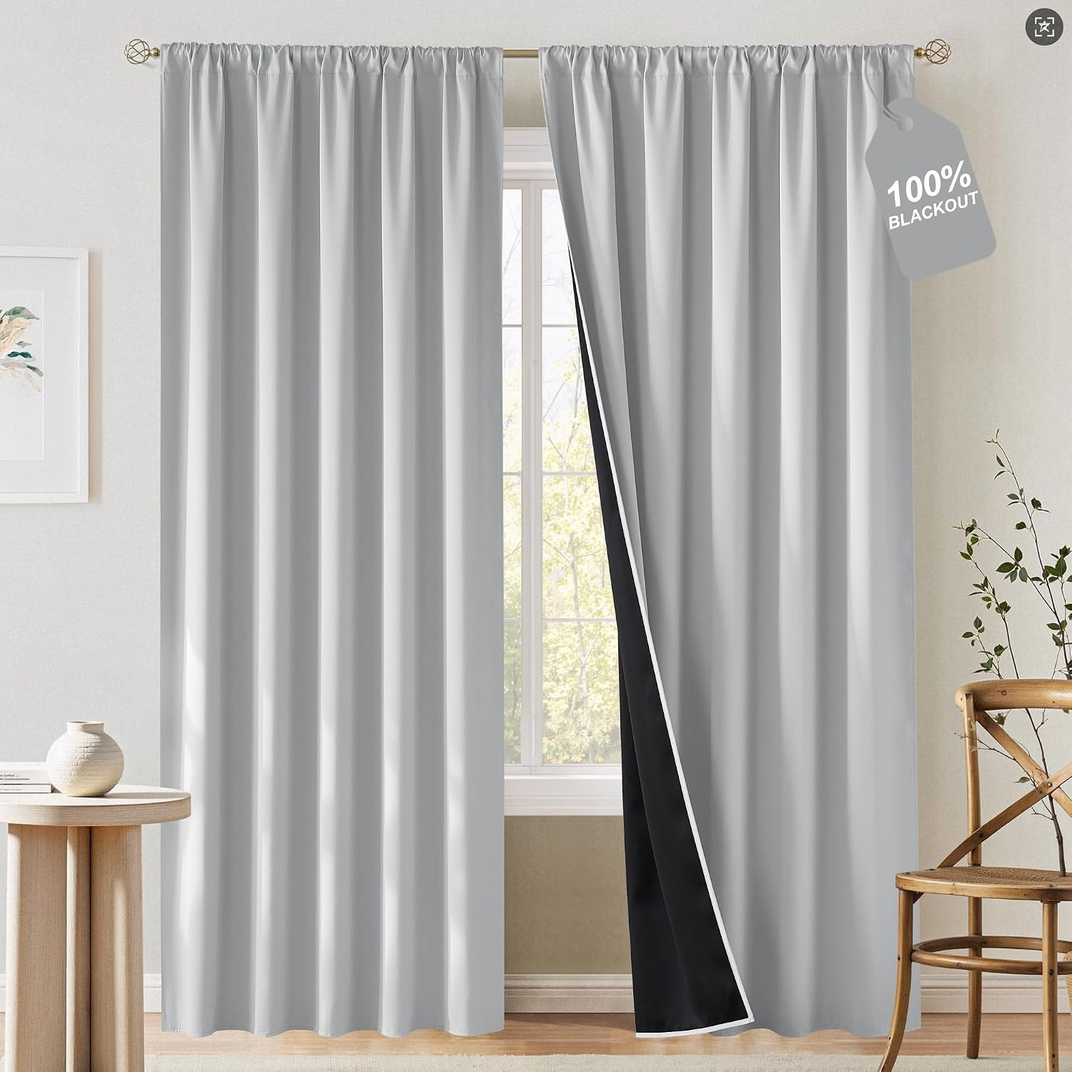 image:imageNICETOWN 100 Black Out Curtains 84 Inch Long W52xL84 2 PanelsGreyish White