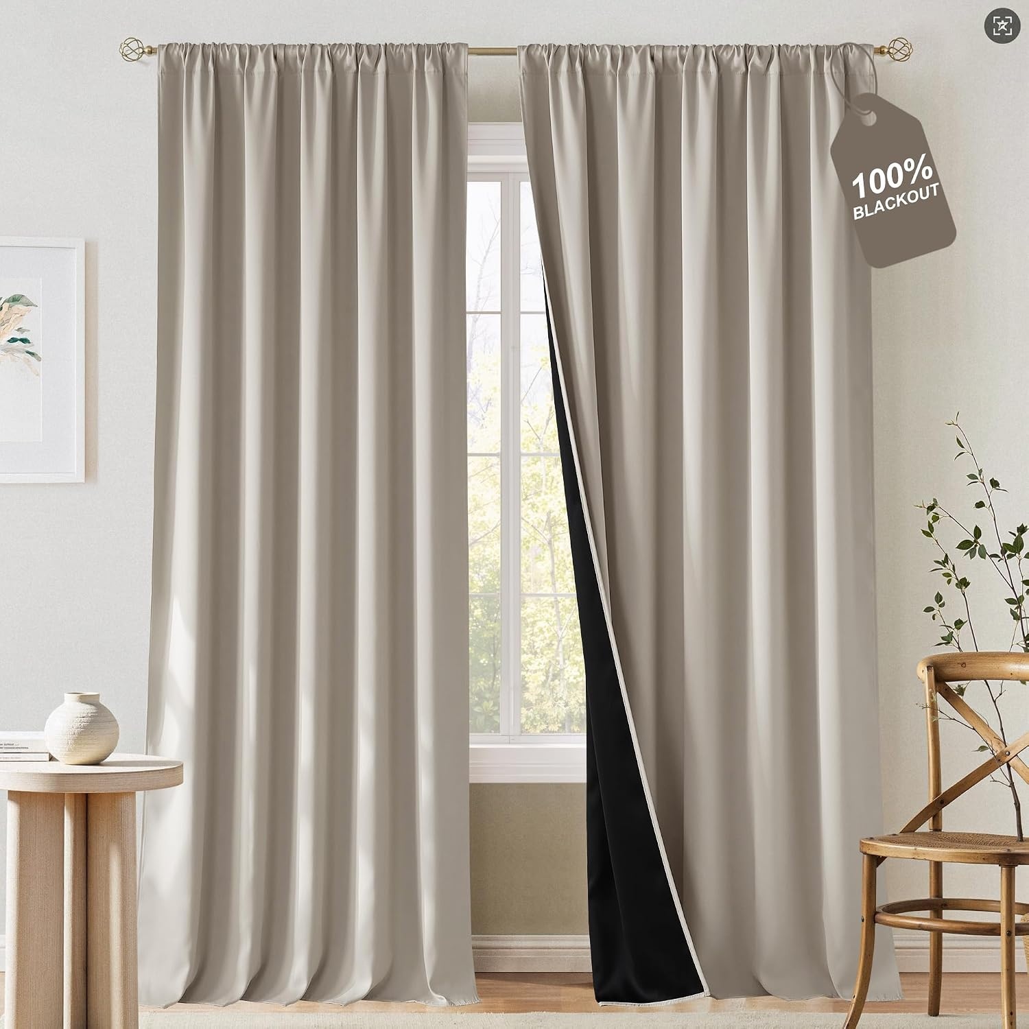 image:imageNICETOWN 100 Black Out Curtains 84 Inch Long W52xL84 2 PanelsNatural