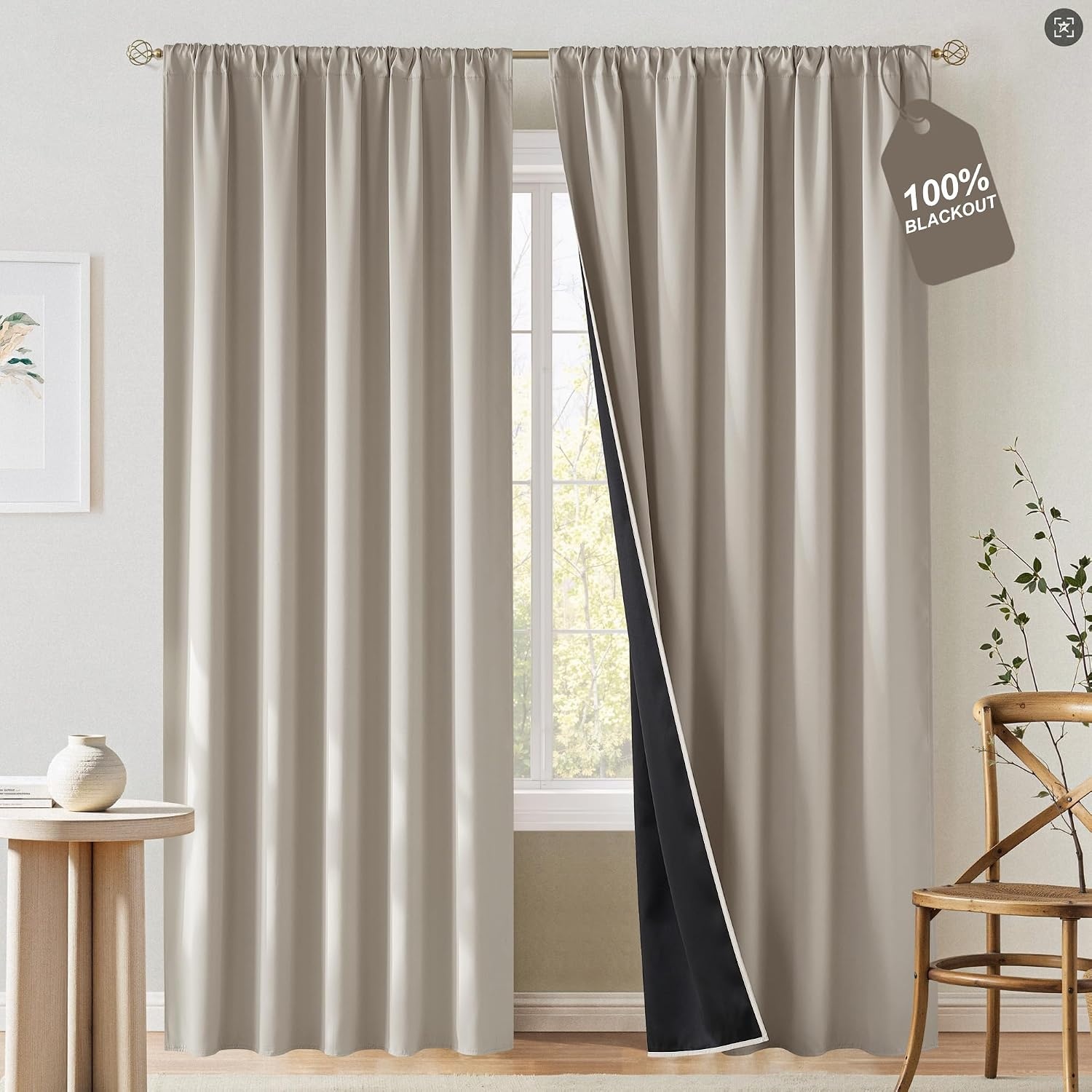 image:imageNICETOWN 100 Black Out Curtains 84 Inch Long W52xL84 2 PanelsNatural