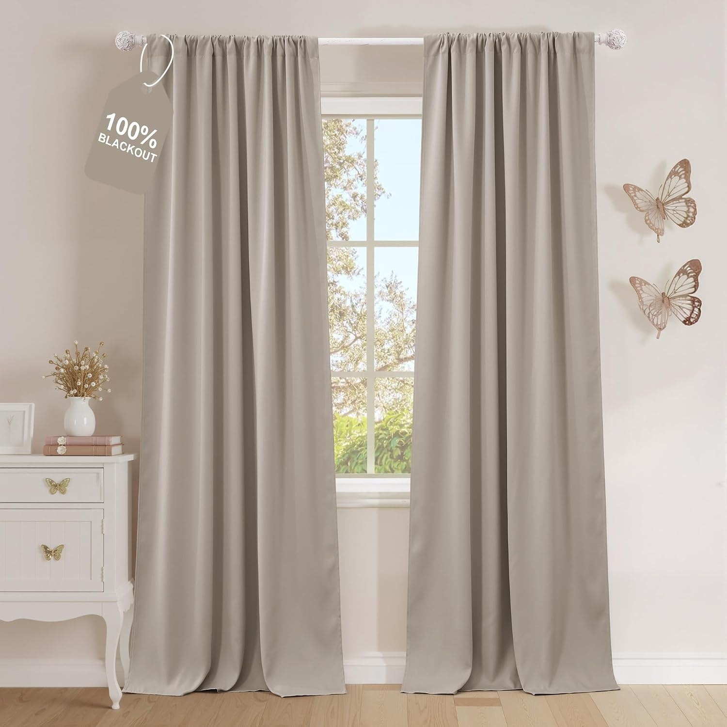 image:imageNICETOWN 100 Black Out Curtains 84 Inch Long W52xL84 2 PanelsNatural