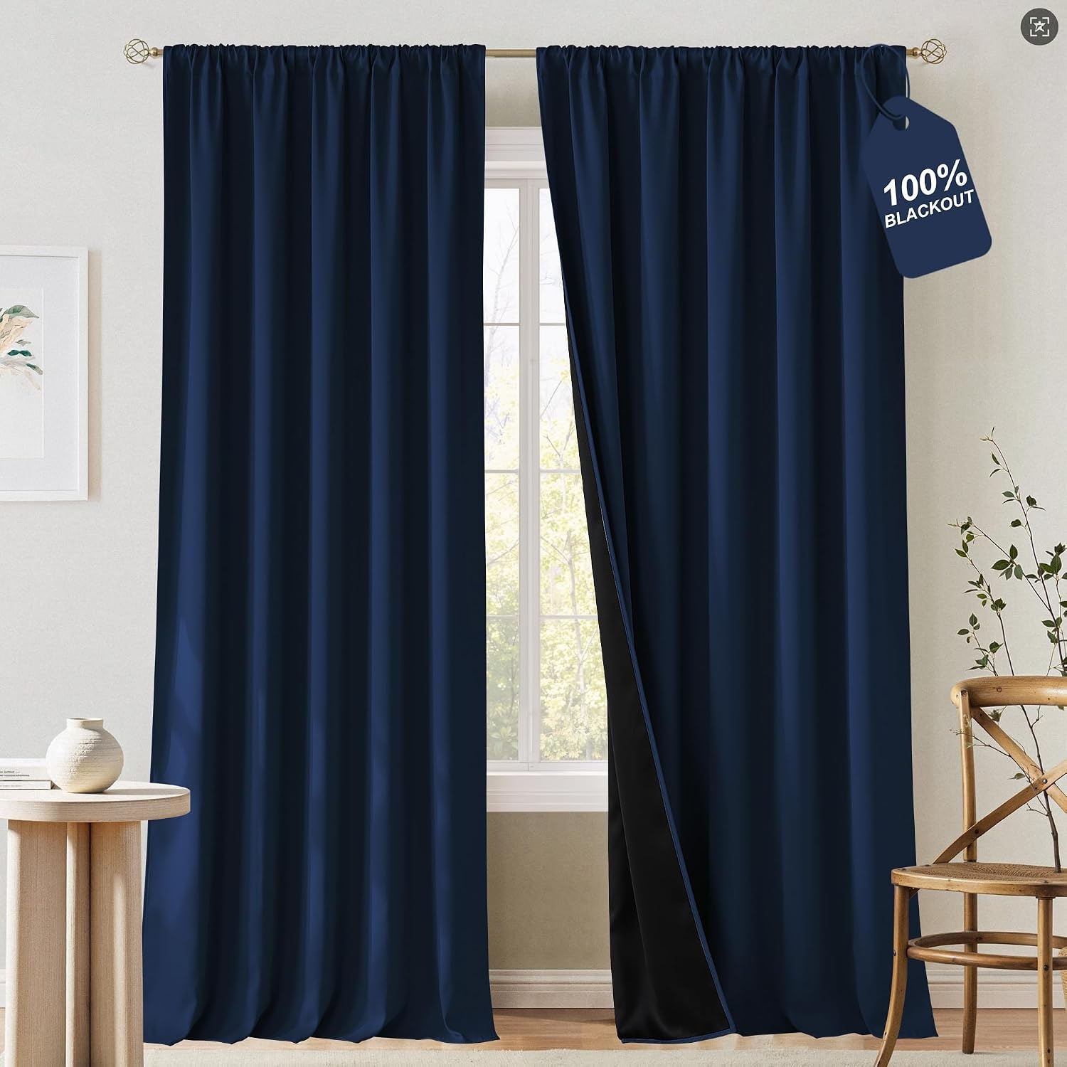 image:imageNICETOWN 100 Black Out Curtains 84 Inch Long W52xL84 2 PanelsNavy Blue