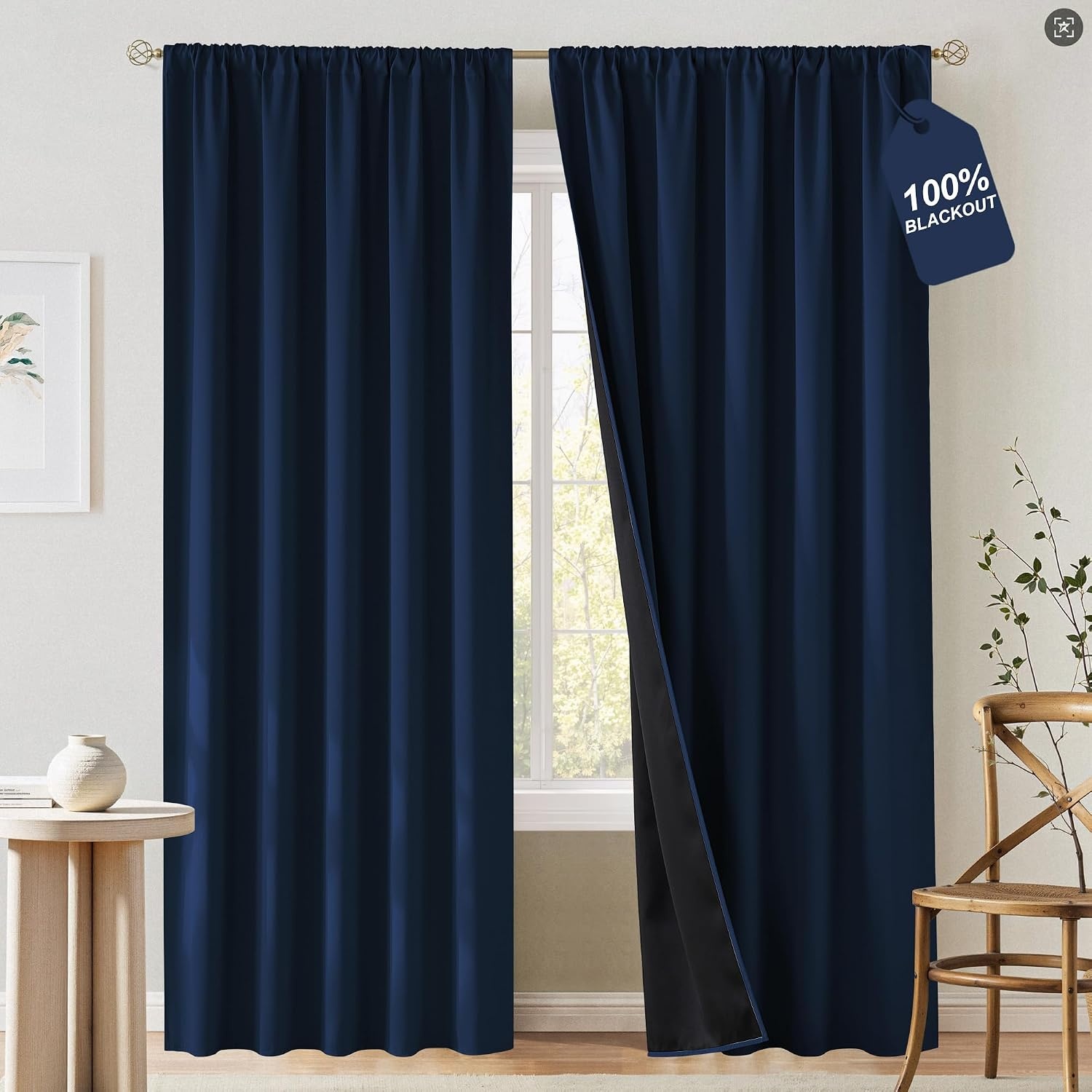 image:imageNICETOWN 100 Black Out Curtains 84 Inch Long W52xL84 2 PanelsNavy Blue