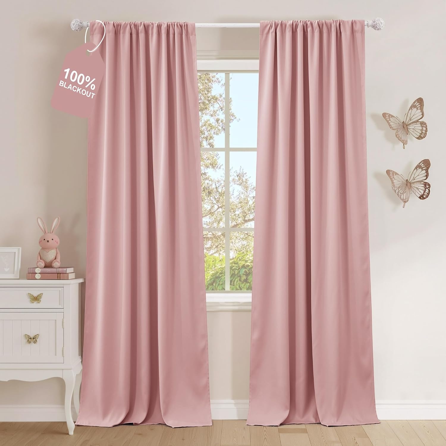 image:imageNICETOWN 100 Black Out Curtains 84 Inch Long W52xL84 2 PanelsPink