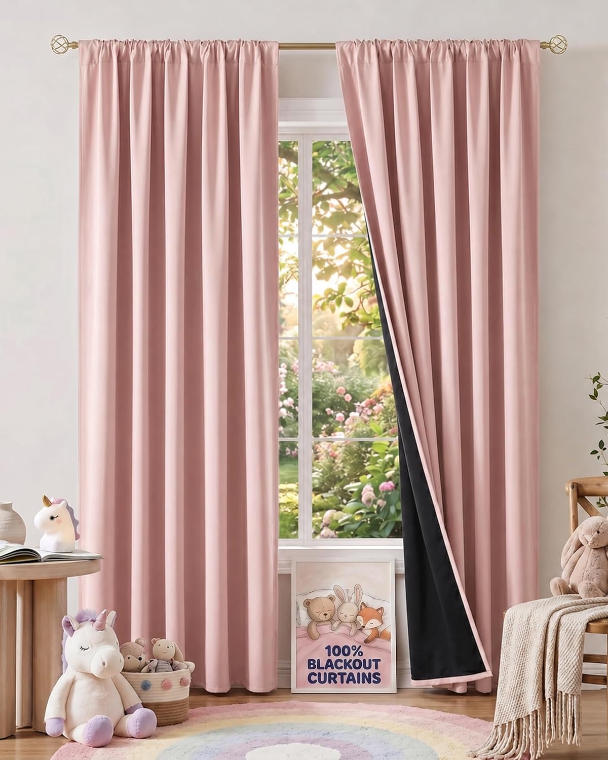 image:imageNICETOWN 100 Black Out Curtains 84 Inch Long W52xL84 2 PanelsPink