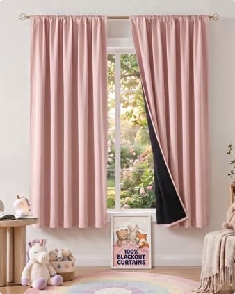 image:imageNICETOWN 100 Black Out Curtains 84 Inch Long W52xL84 2 PanelsPink