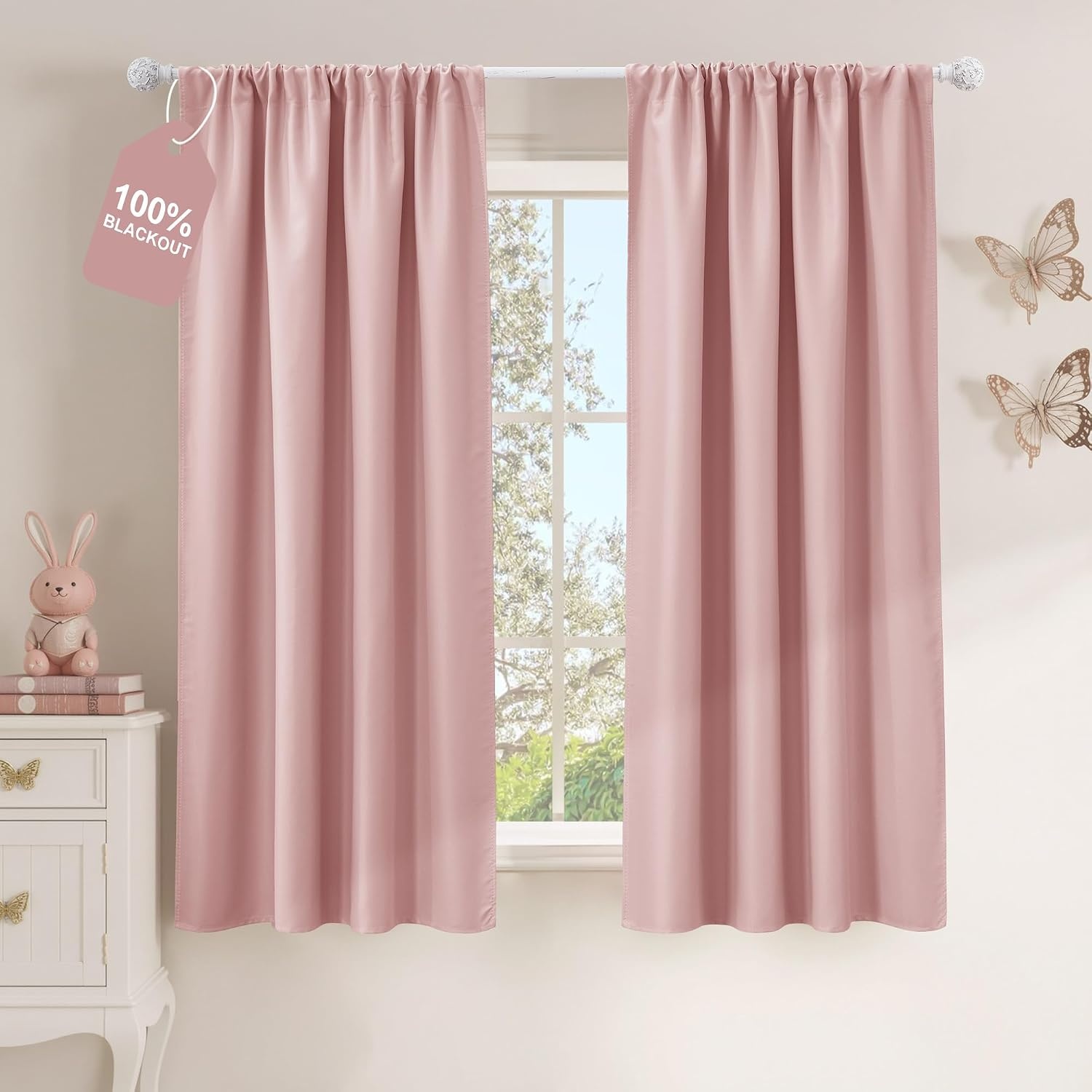 image:imageNICETOWN 100 Black Out Curtains 84 Inch Long W52xL84 2 PanelsPink