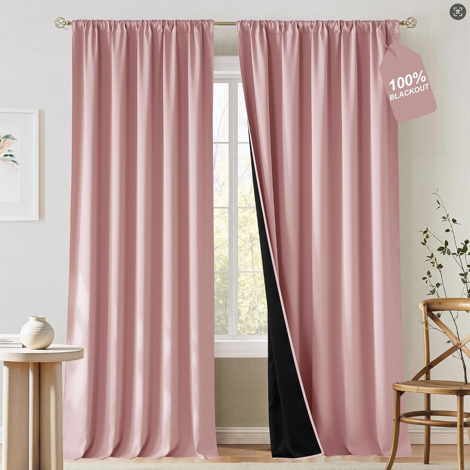 image:imageNICETOWN 100 Black Out Curtains 84 Inch Long W52xL84 2 PanelsPink