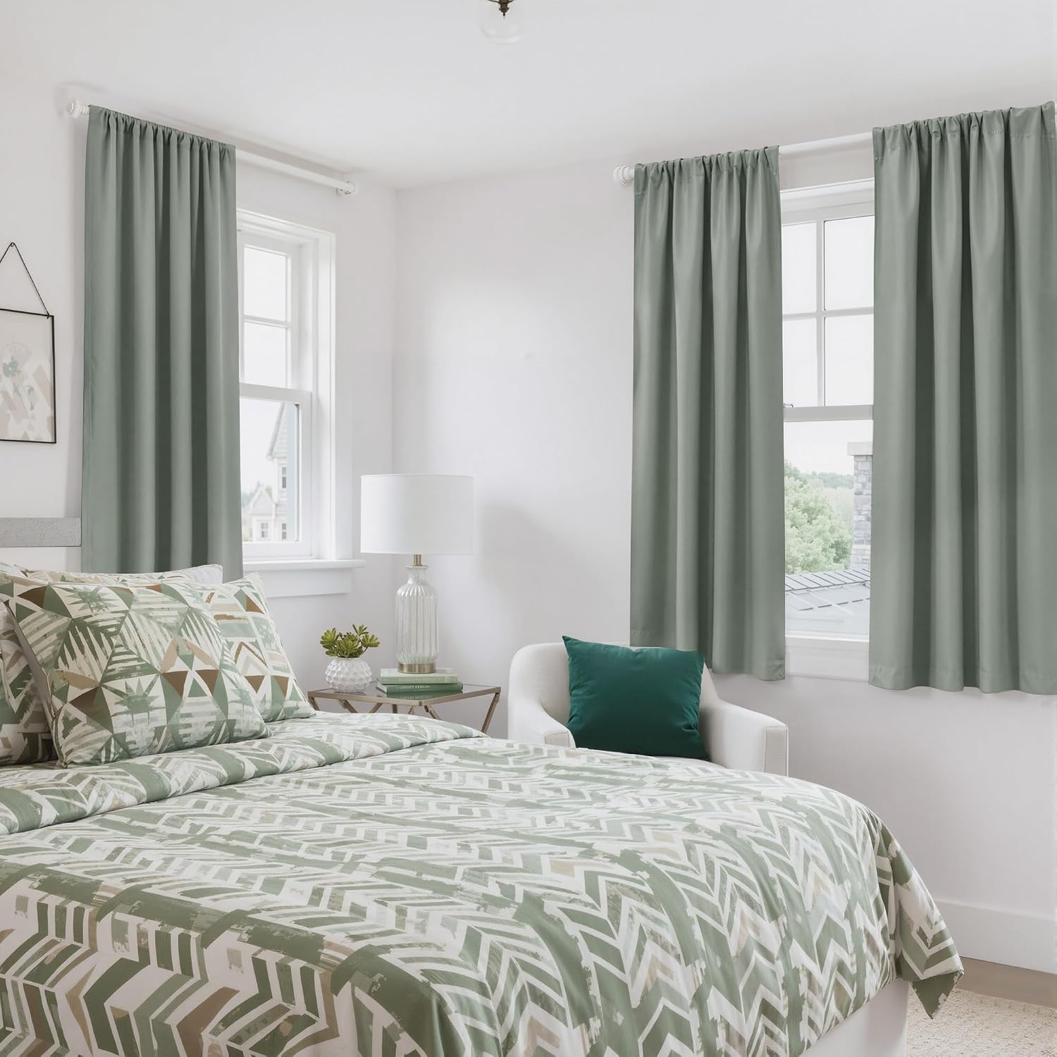 image:imageNICETOWN 100 Black Out Curtains 84 Inch Long W52xL84 2 PanelsSage Green