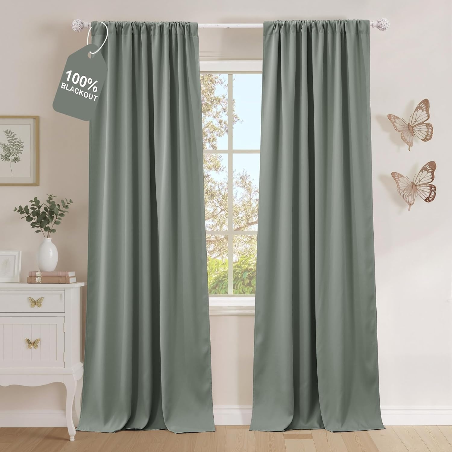 image:imageNICETOWN 100 Black Out Curtains 84 Inch Long W52xL84 2 PanelsSage Green