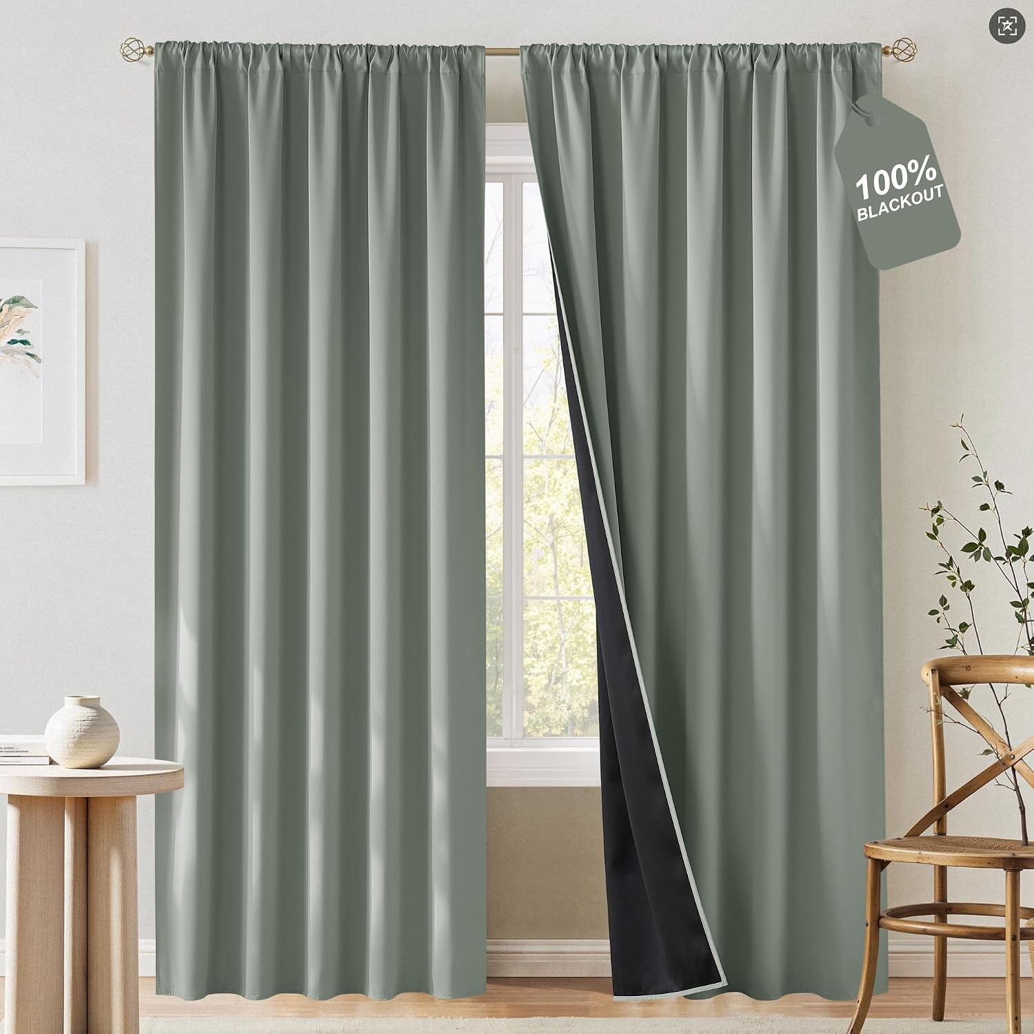 image:imageNICETOWN 100 Black Out Curtains 84 Inch Long W52xL84 2 PanelsSage Green