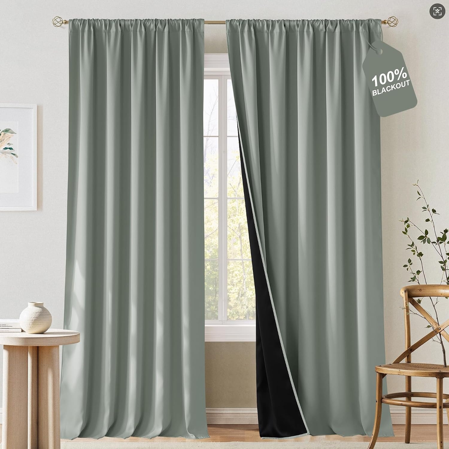 image:imageNICETOWN 100 Black Out Curtains 84 Inch Long W52xL84 2 PanelsSage Green