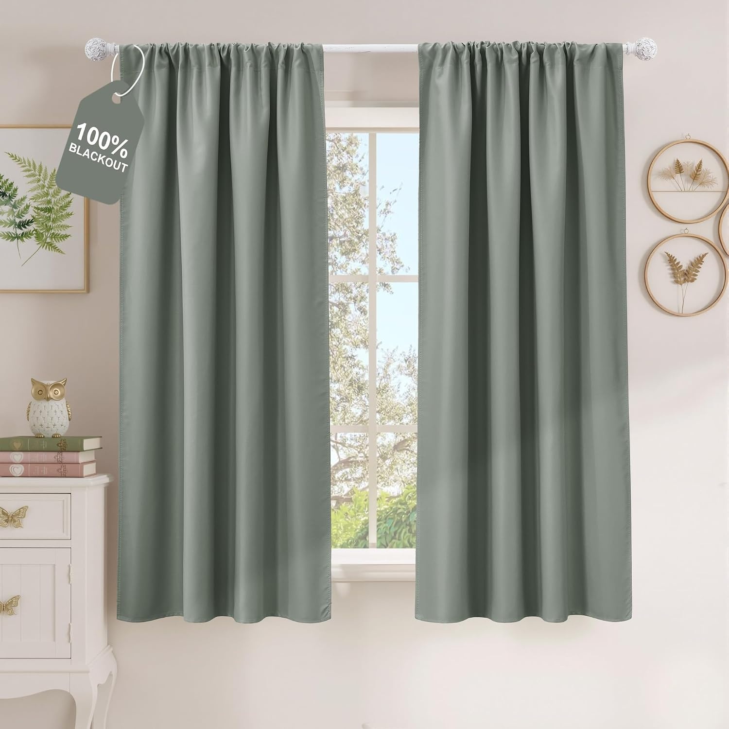 image:imageNICETOWN 100 Black Out Curtains 84 Inch Long W52xL84 2 PanelsSage Green
