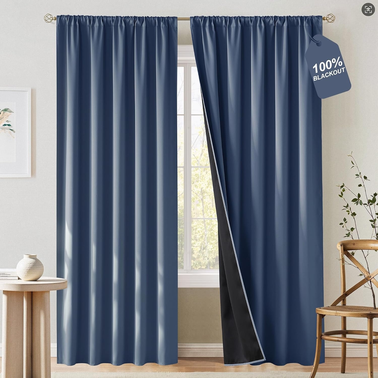image:imageNICETOWN 100 Black Out Curtains 84 Inch Long W52xL84 2 PanelsStone Blue
