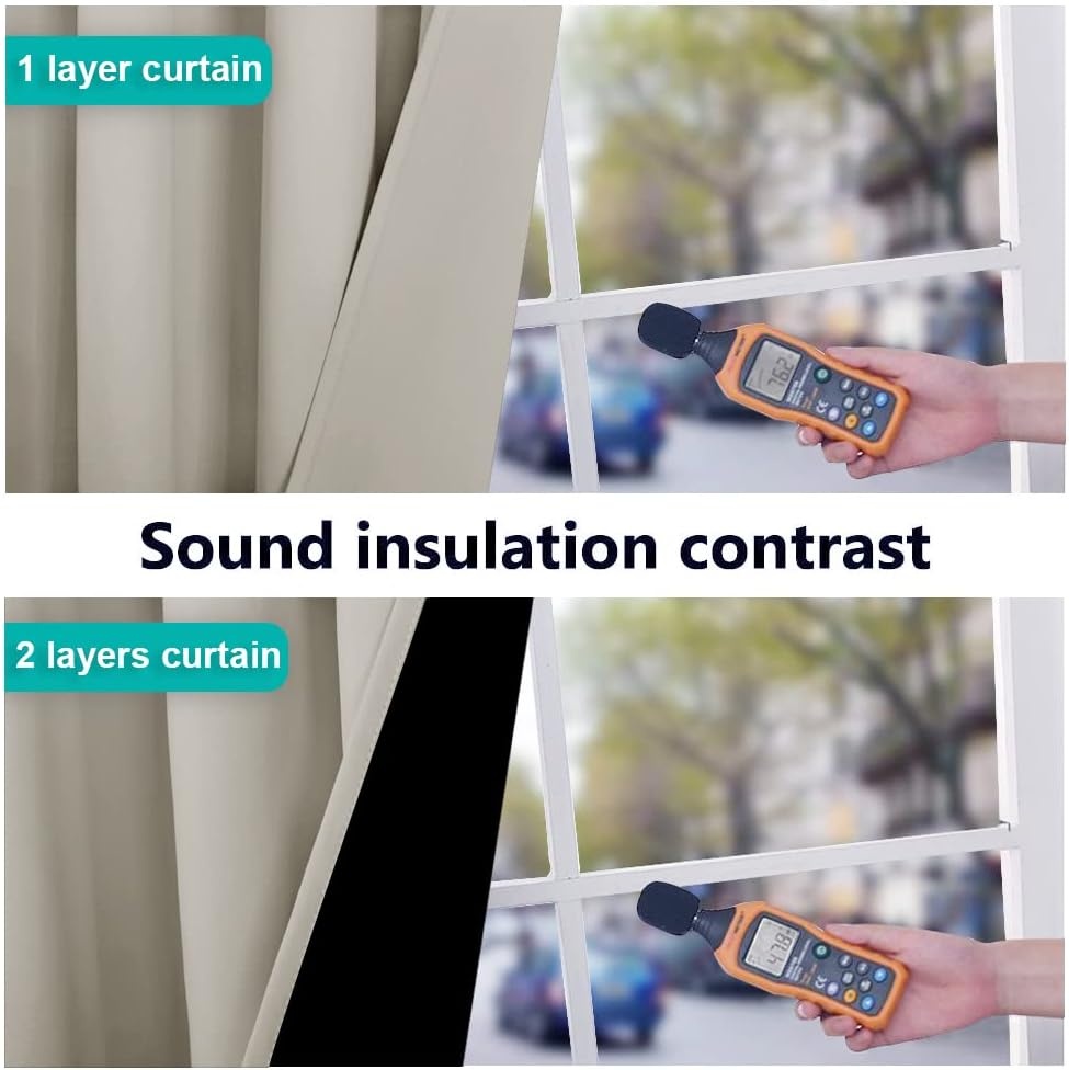 image:imageNICETOWN 100 Blackout Window 84in Curtain Panels Cold and Light Blocking Drapes with Black Liner Natural 2 Pieces 52 Wide per Panel