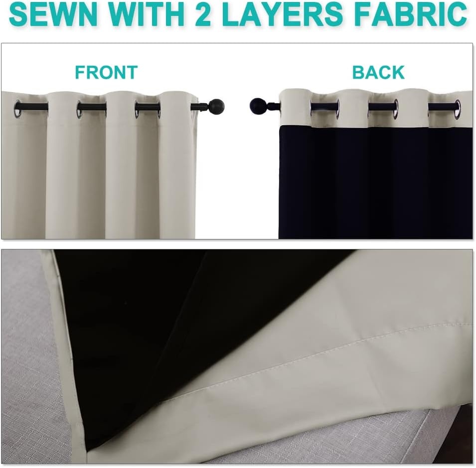 image:imageNICETOWN 100 Blackout Window 84in Curtain Panels Cold and Light Blocking Drapes with Black Liner Natural 2 Pieces 52 Wide per Panel