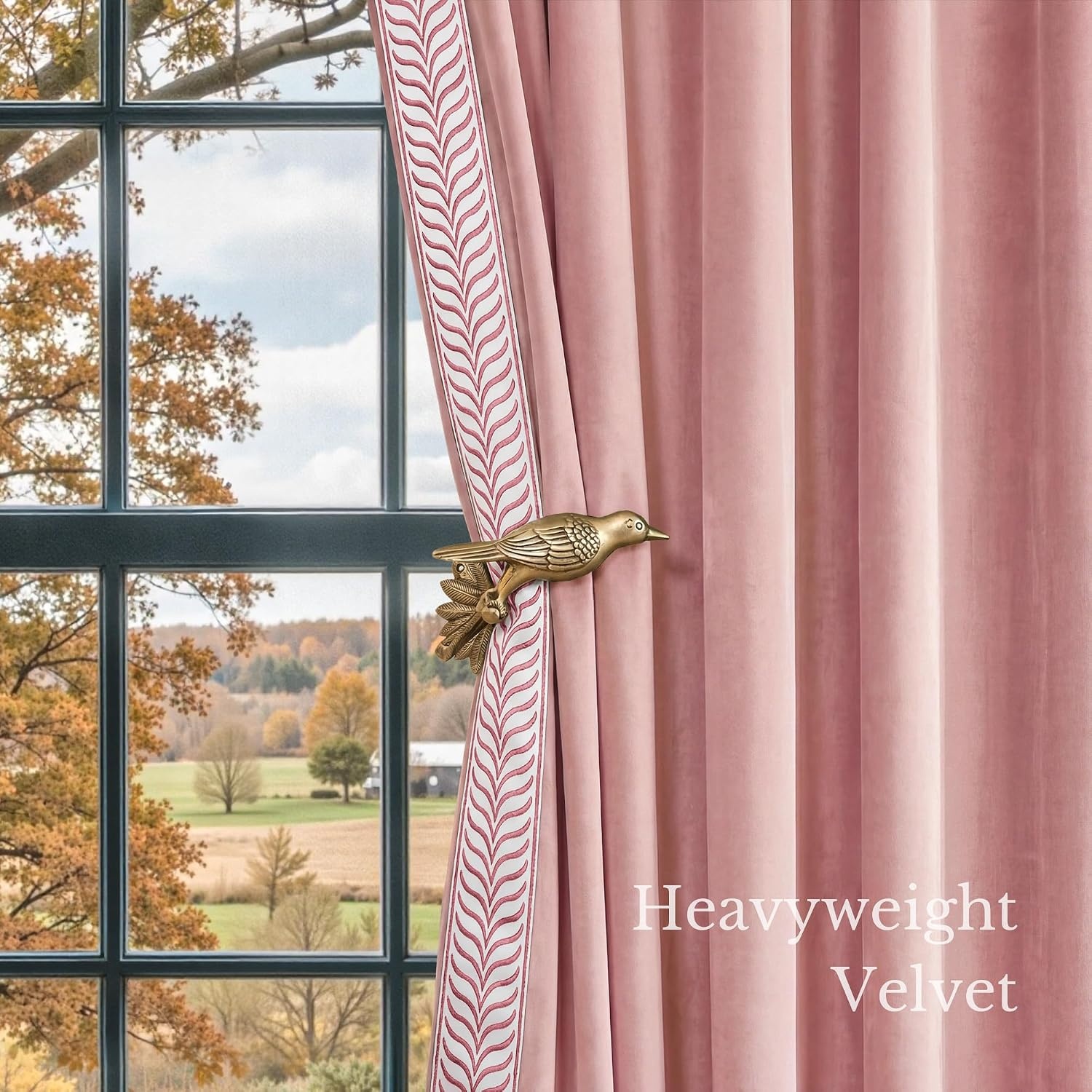 image:imageNICETOWN Black Velvet Blackout Curtains 96 inch Long 2 Panels1 Embroidered Trim Blush Pink