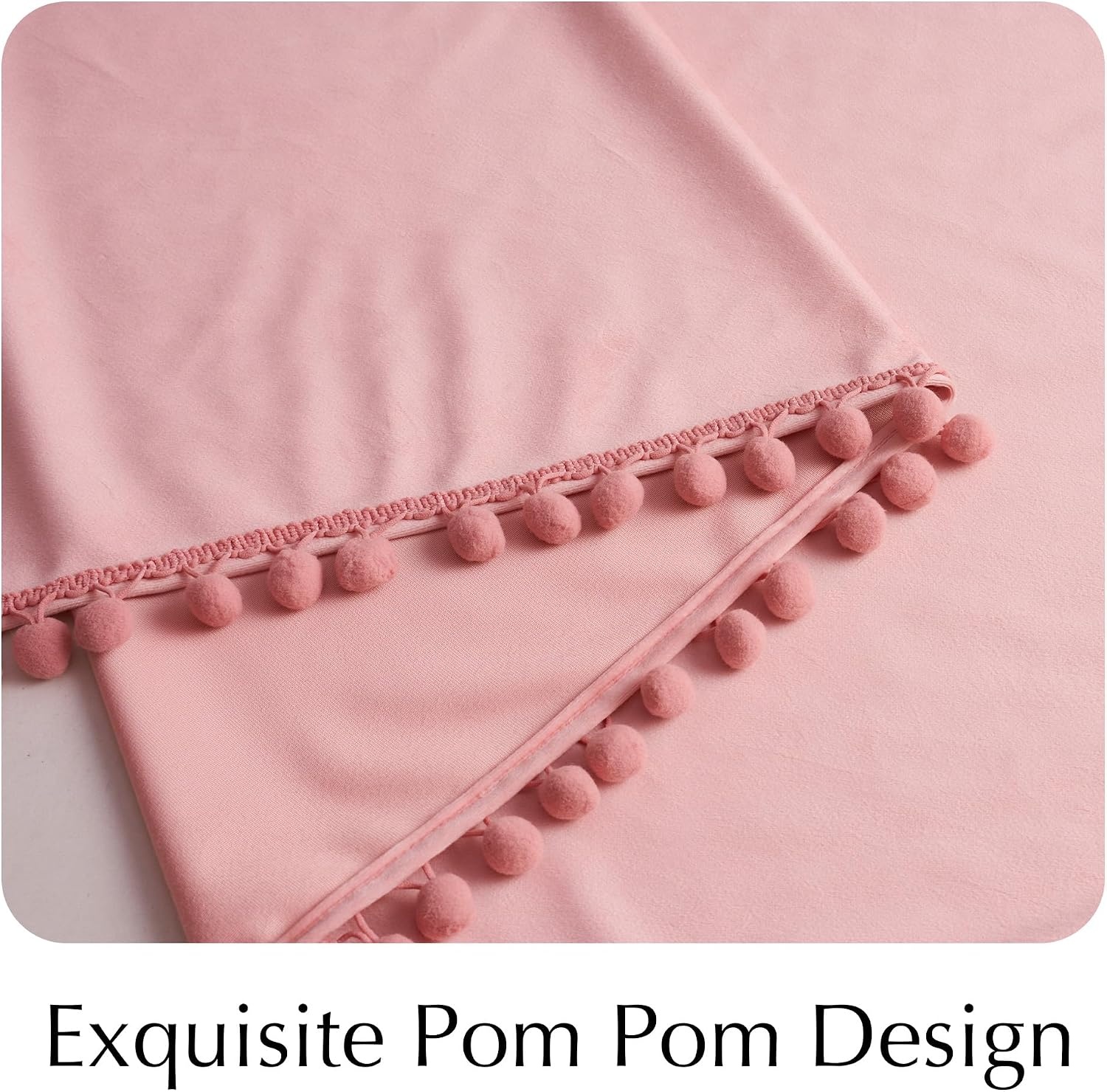 image:imageNICETOWN Black Velvet Blackout Curtains 96 inch Long 2 Panels3 Pom Pom Blush Pink