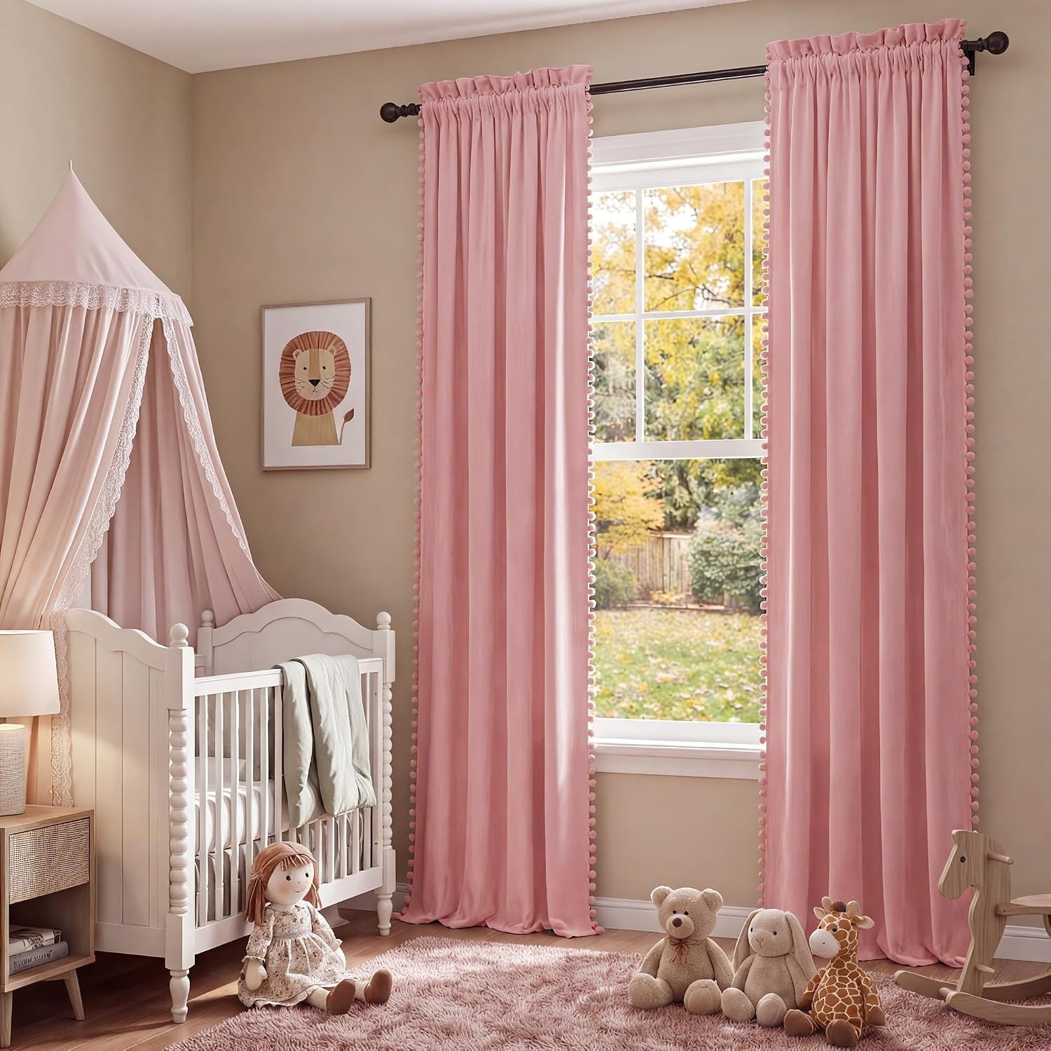 image:imageNICETOWN Black Velvet Blackout Curtains 96 inch Long 2 Panels3 Pom Pom Blush Pink