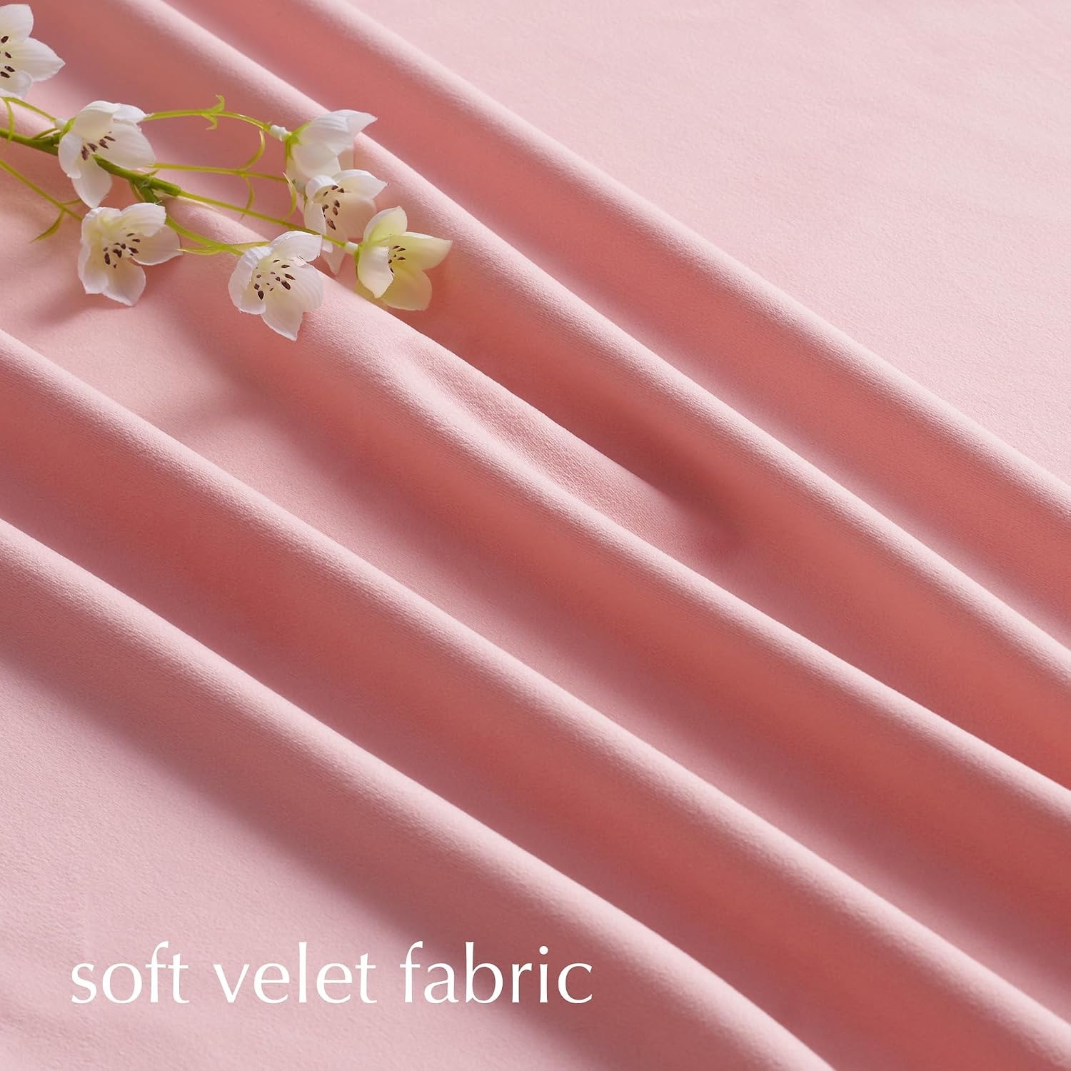 image:imageNICETOWN Black Velvet Blackout Curtains 96 inch Long 2 Panels3 Pom Pom Blush Pink