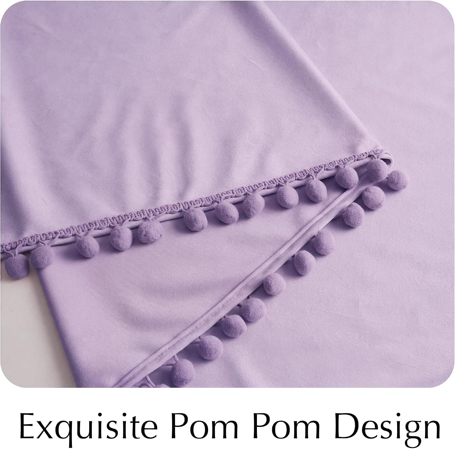 image:imageNICETOWN Black Velvet Blackout Curtains 96 inch Long 2 Panels3 Pom Pom Lilac Purple